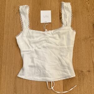 NIA - Yolanda Lace Trim Sleeveless Top in White